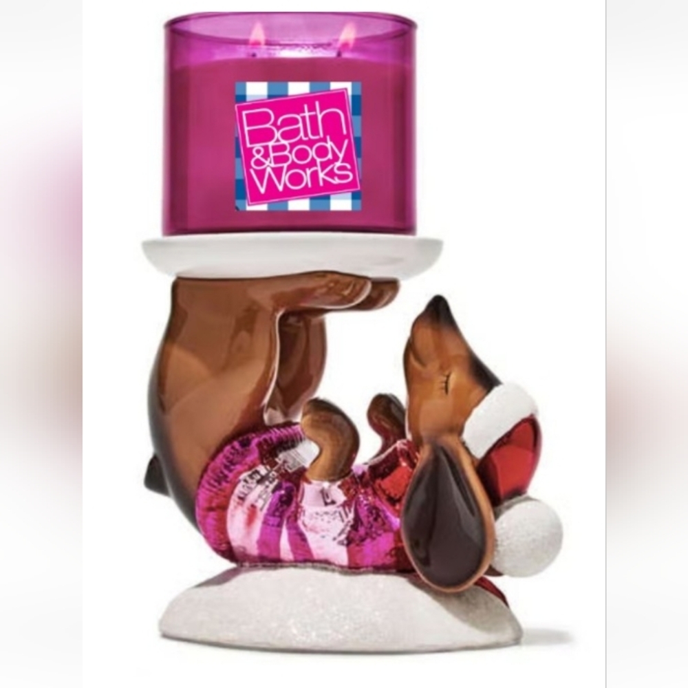 Bath Body Works Christmas Dachshund 3 Wick Candle Holder NWT